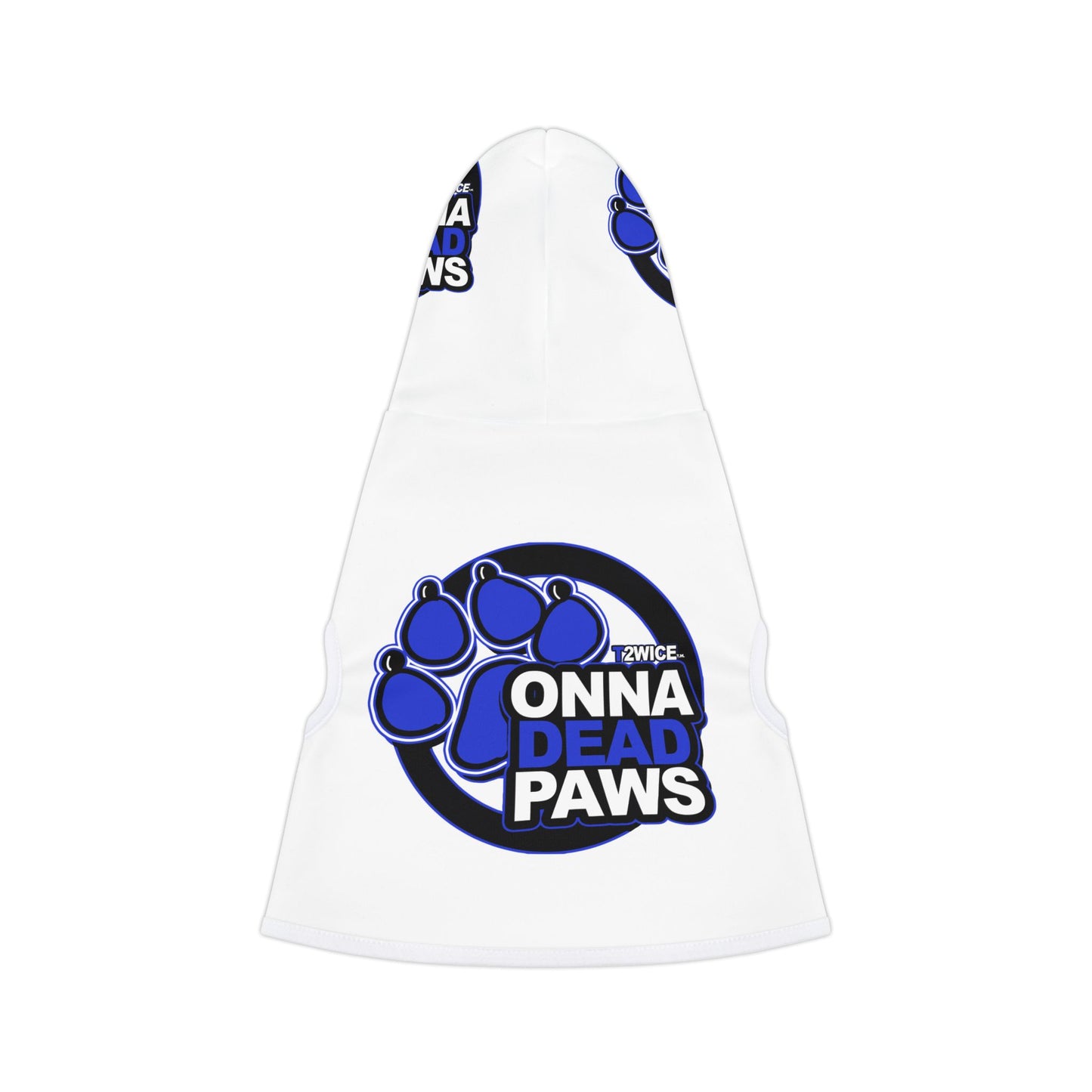Dead Paws Blue Logo Pet Hoodie in White
