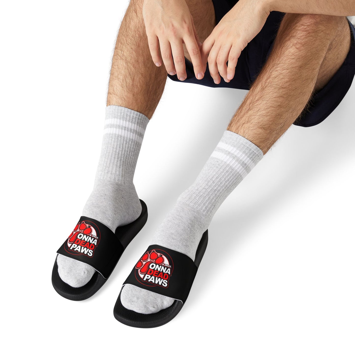 Classic Black and Red Dead Paws Red logo Strap Slides