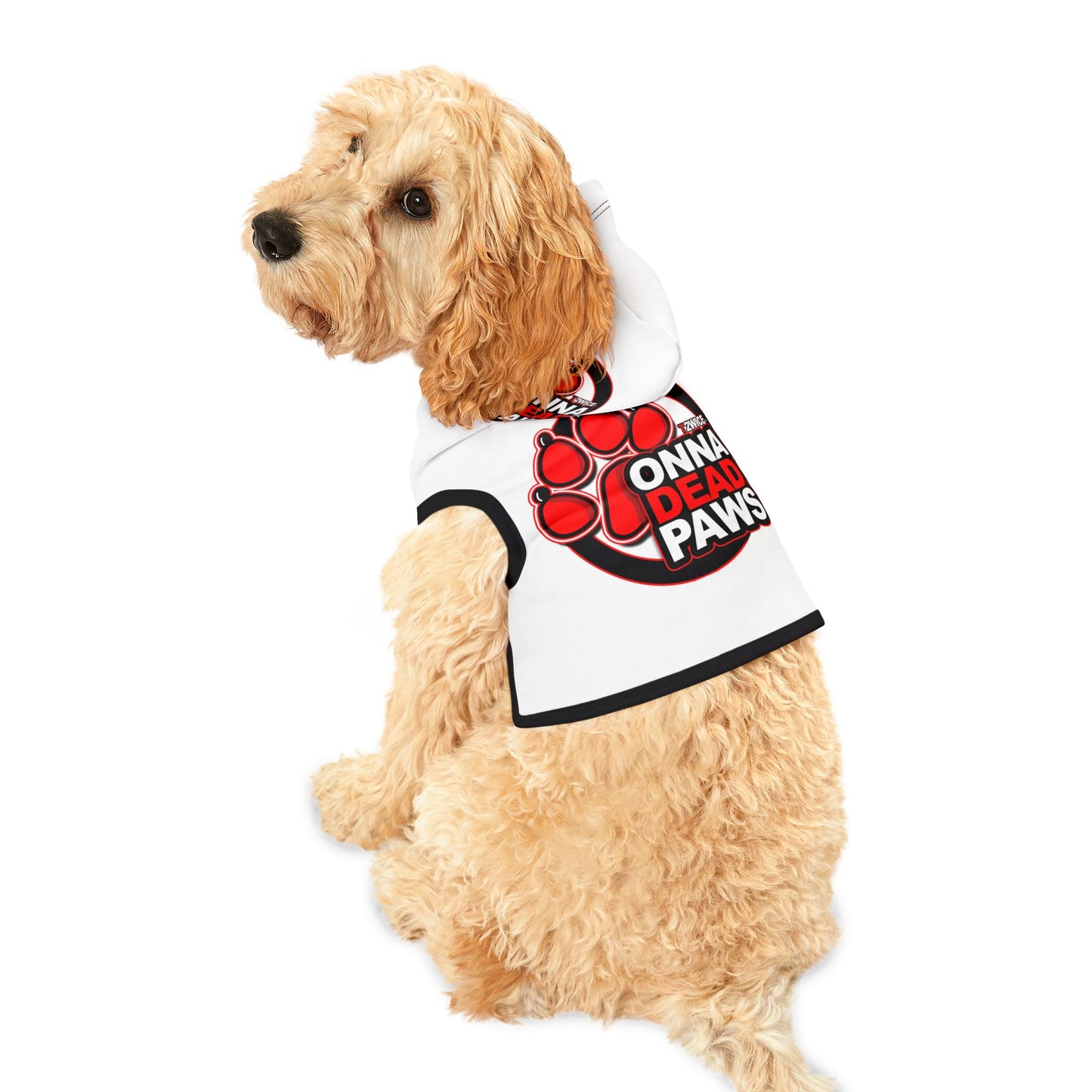 Dead Paws Red Logo Pet Hoodie in white