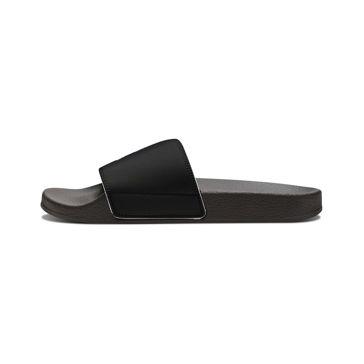 Classic All Black Dead Paws Strap Slides Blue Logo