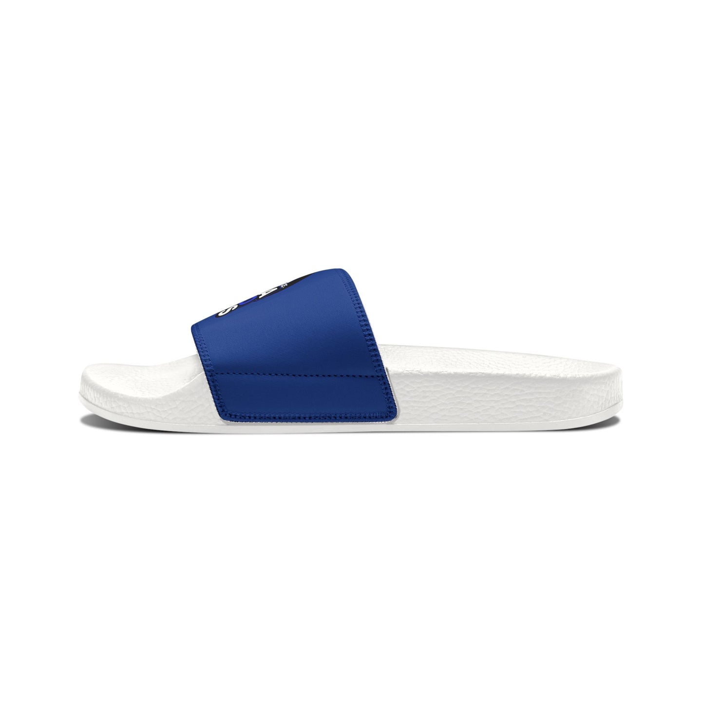 Classic White and Blue Dead Paws Blue logo Strap Slides