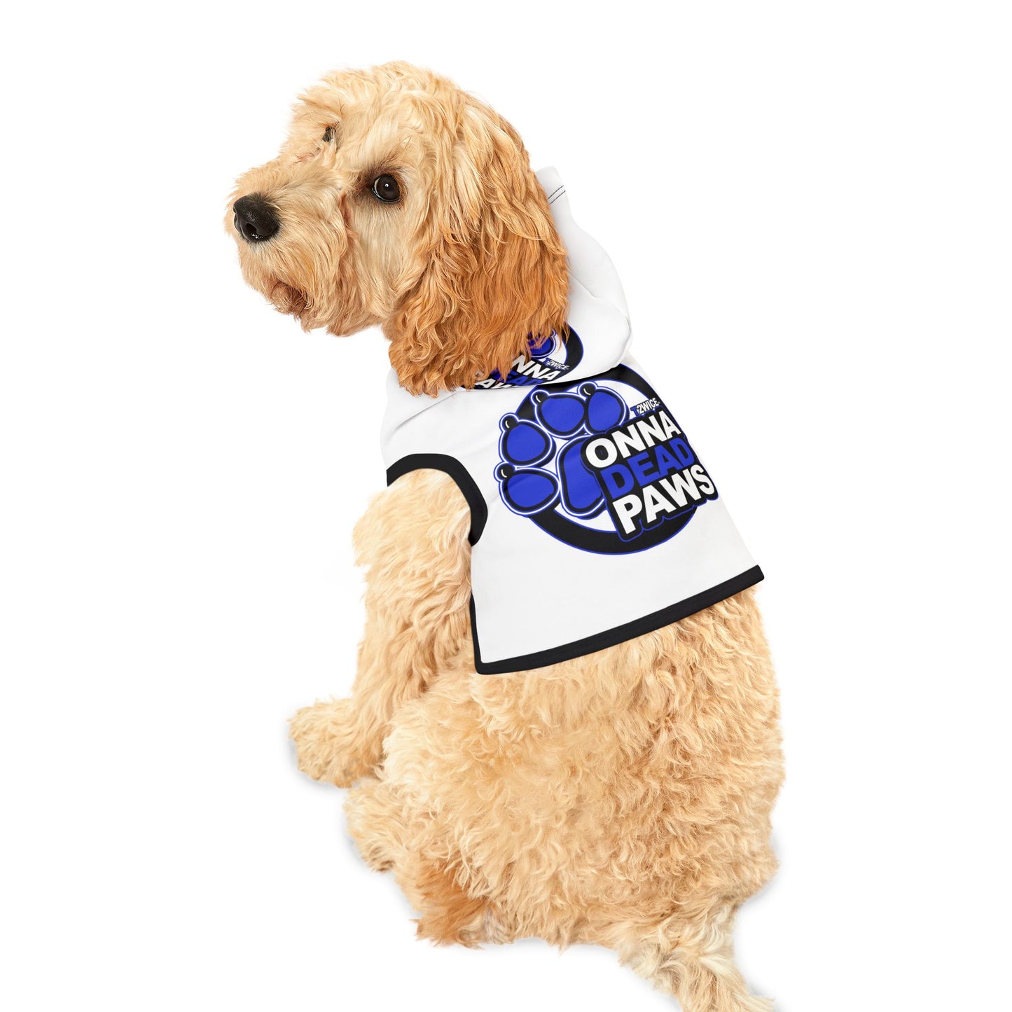 Dead Paws Blue Logo Pet Hoodie in White