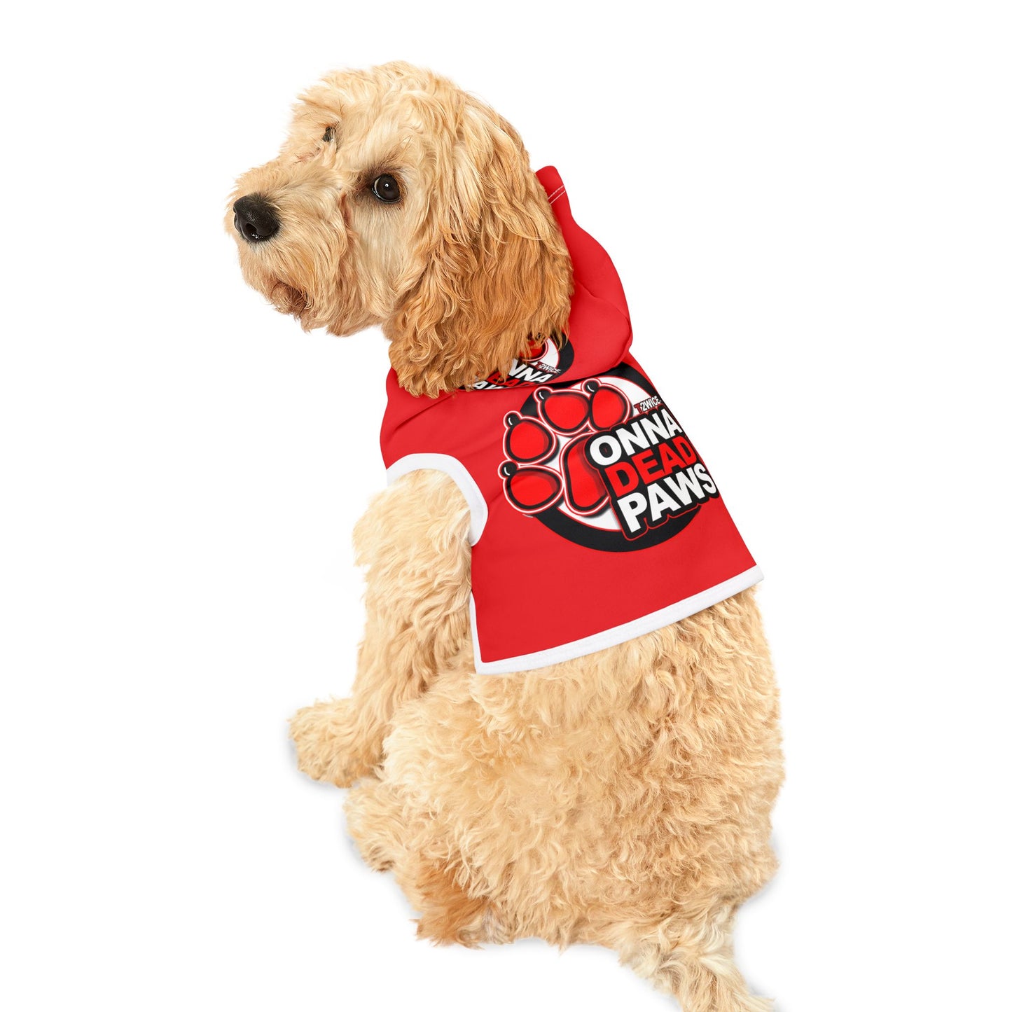 Dead Paws Red Logo Pet Hoodie in Red