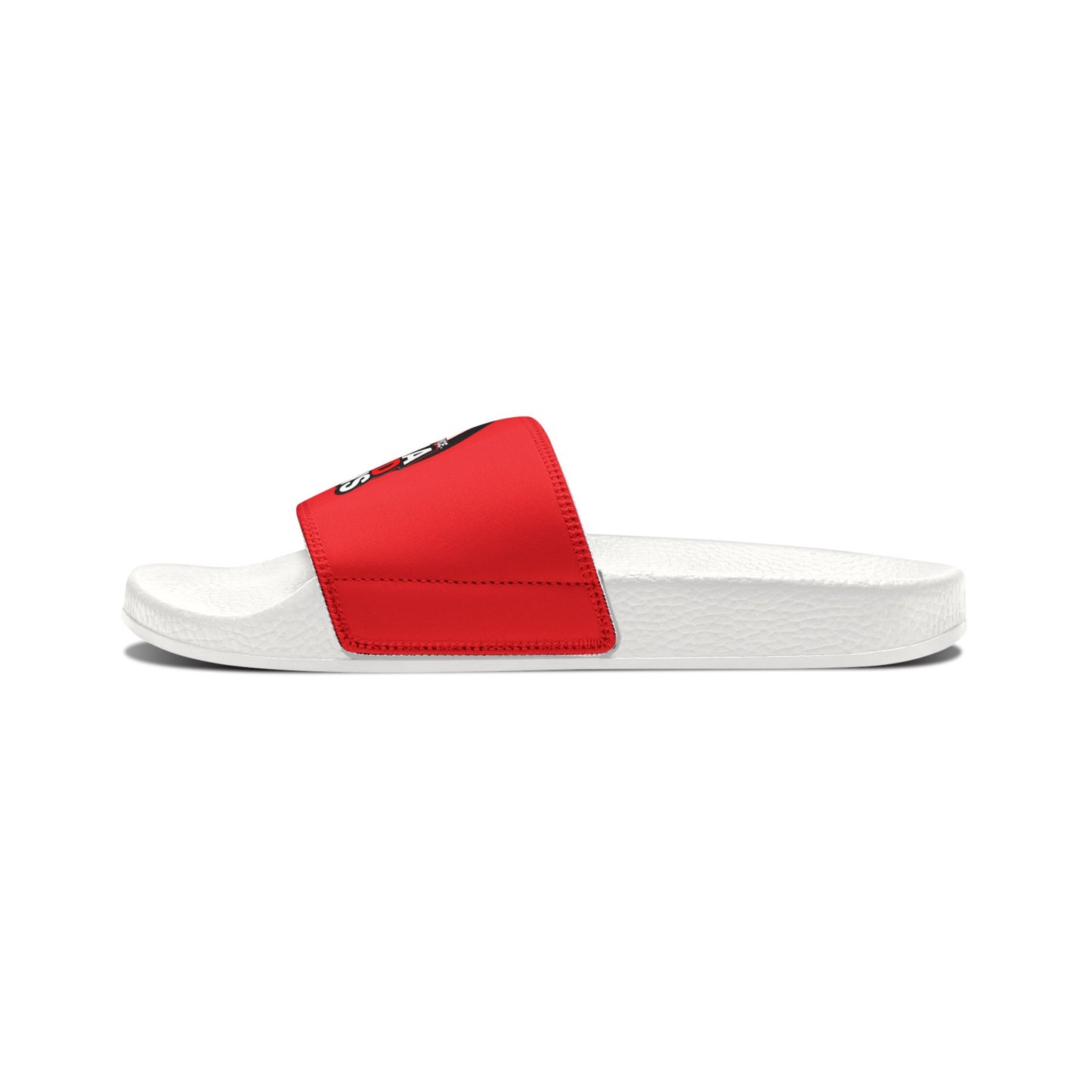 Classic White and Red Dead Paws Red logo Strap Slides