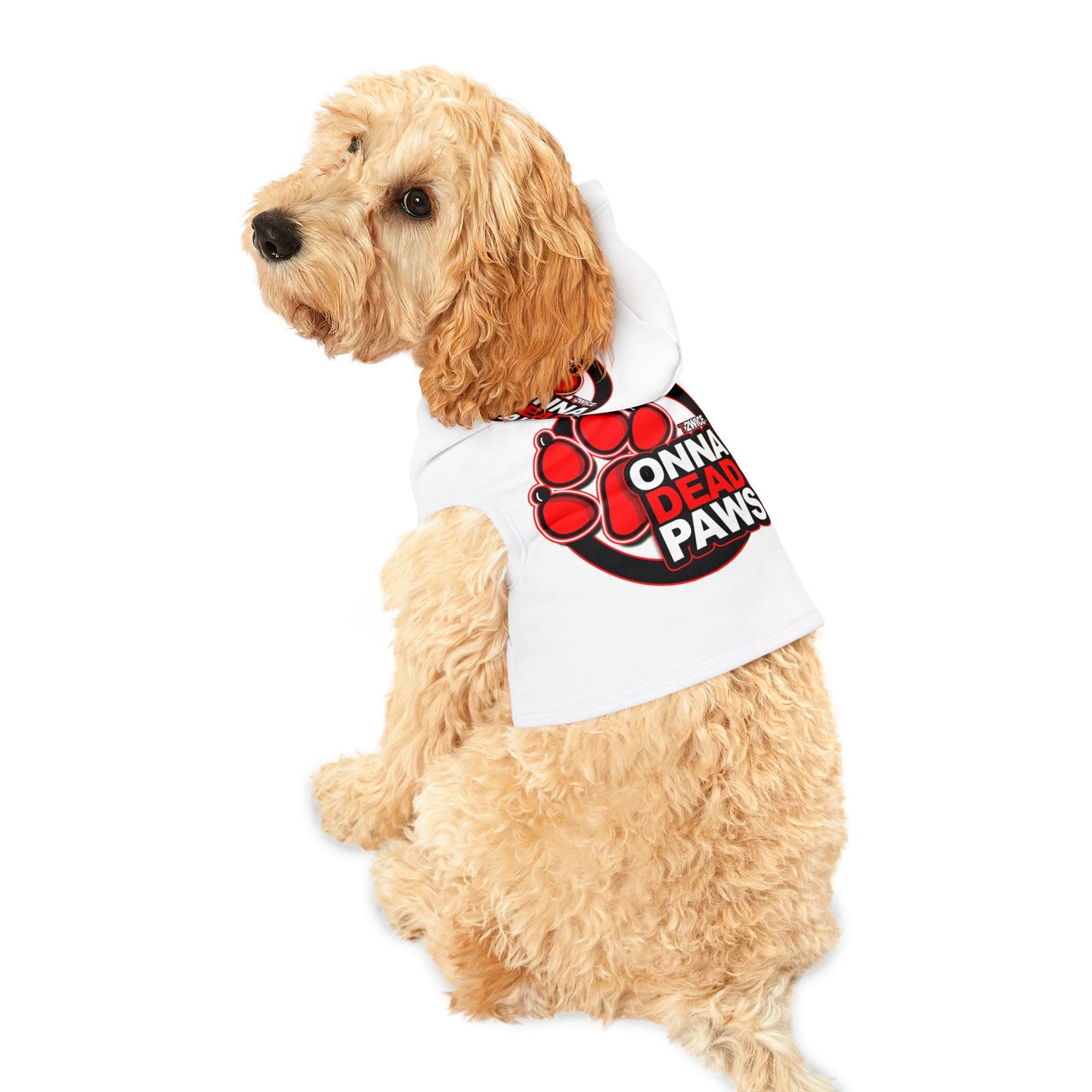 Dead Paws Red Logo Pet Hoodie in white